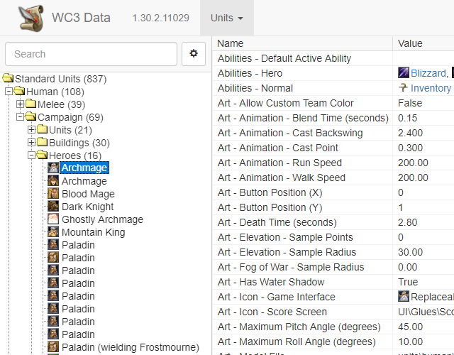 Unit data in Warcraft III